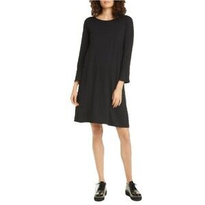 EILEEN FISHER Stretch TENCEL Cotton L/S Jersey Crew Neck Dress M Laganlook Blk